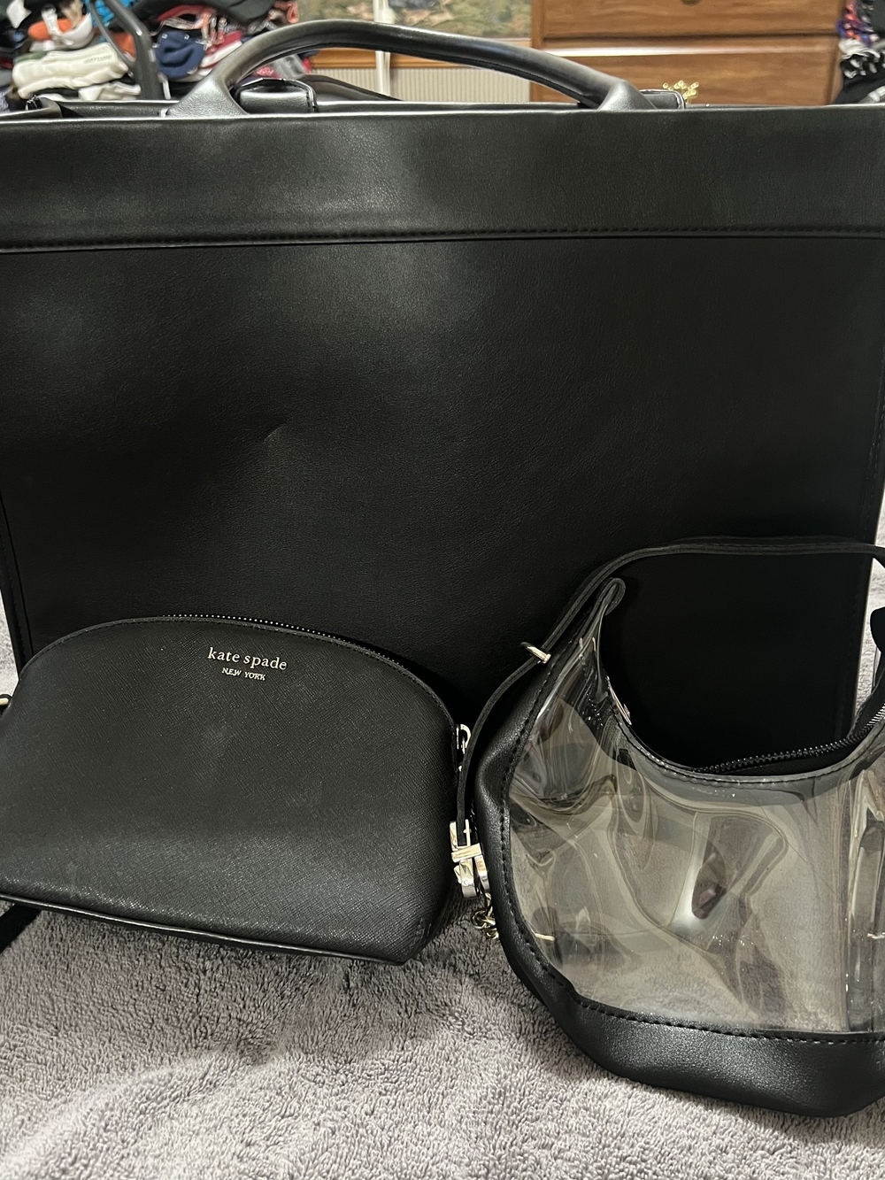 kate spade Black Leather and Clear Tote & Crossbody Bag Set